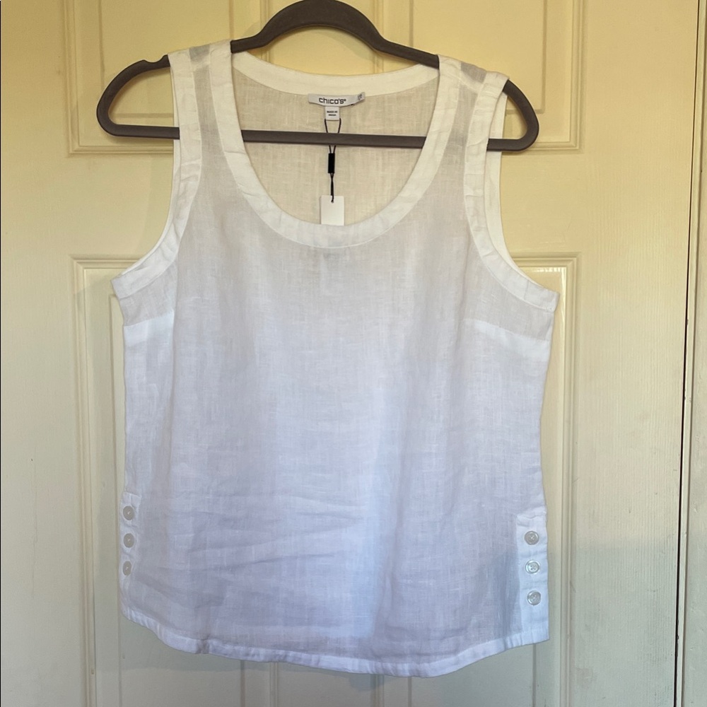 Chico's Classic White Tank Top with Button Detail